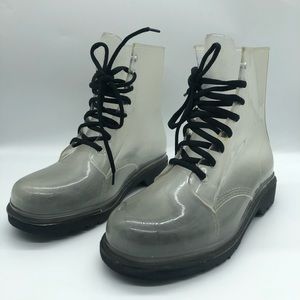 YOKI Clear Jelly Combat Rain Boots Rubber Lace up Retro Size 9